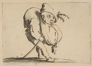 Le Bossu a La Canne Kypärä ja keppi, Varie Figure Gobbi, sarja nimeltä..., 1616-22. tekijältä Jacques Callot