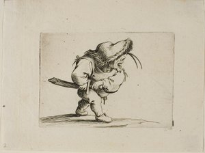 Mies valmistautuu vetämään miekkansa, Varie Figure Gobbi tekijältä Jacques Callot