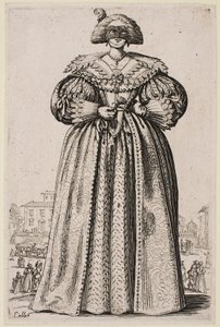 Naamioitu nainen sarjasta "The Nobility of Lorraine" tekijältä Jacques Callot