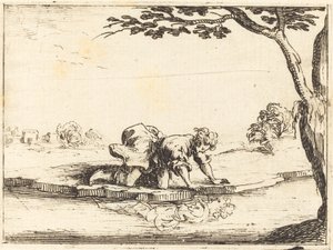 Narcissus katselee veteen, 1628. tekijältä Jacques Callot