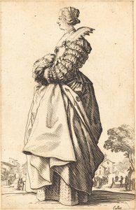 Jalo nainen profiilissa kädet muhvissa tekijältä Jacques Callot