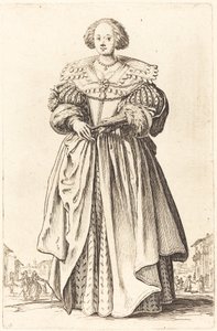 Jalo nainen tuulettimen kanssa tekijältä Jacques Callot