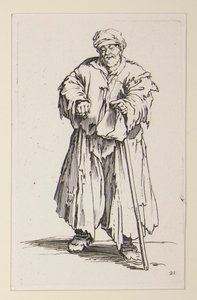 Lihava mies, jolla on matalat silmät, kerjäläisistä (Le mendiant obese aux yeux baisses) tekijältä Jacques Callot