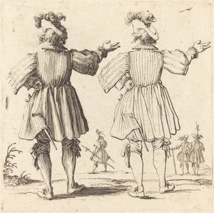Upseeri Plumen kanssa, takaa katsottuna, 1617 ja 1621. tekijältä Jacques Callot