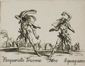 Pasquariello Truonno - Meo Squaquara, lautanen 20 alkaen Balli di Sfessania tekijältä Jacques Callot