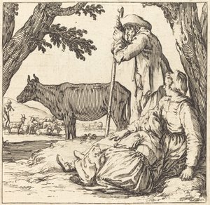 Talonpoikapari lehmän kanssa tekijältä Jacques Callot