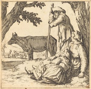 Talonpoikapari lehmän kanssa tekijältä Jacques Callot