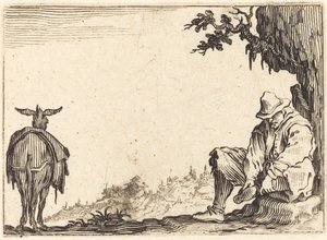 Talonpoika riisumassa kenkänsä, c. 1622. tekijältä Jacques Callot