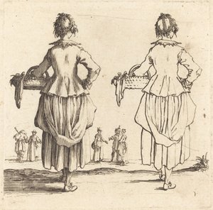 Talonpoikanainen korilla, takaa katsottuna tekijältä Jacques Callot