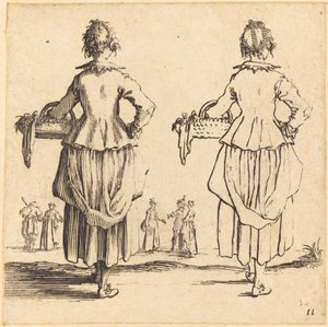 Talonpoikanainen korilla, takaa katsottuna tekijältä Jacques Callot