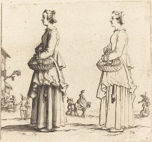 Talonpoikanainen kori kanssa, profiilissa, kasvot vasemmalle, 1617 ja 1621. tekijältä Jacques Callot