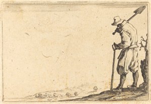 Talonpoika lapio olkapäällään tekijältä Jacques Callot