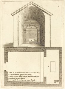 Suunnitelma ja kirkon korkeus lähellä Kaifaan taloa tekijältä Jacques Callot