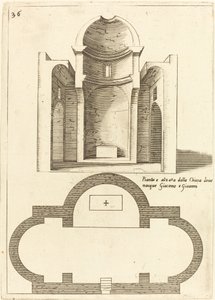 Pyhien Jaakobin ja Johanneksen kirkon suunnitelma ja korotus, 1619. tekijältä Jacques Callot