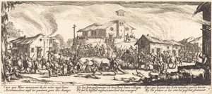 Kylän ryöstäminen ja polttaminen tekijältä Jacques Callot