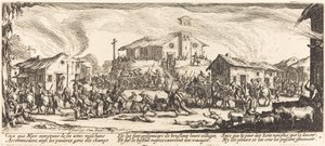 Kylän ryöstäminen ja polttaminen, n. 1633. tekijältä Jacques Callot