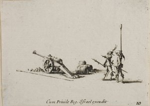 Valmistautuminen ampumaan Canonin, levy kymmenen sotilasharjoituksista tekijältä Jacques Callot