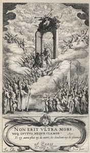 Pyhät ja pyhät kiirehtivät paratiisin ovelle - sävellys ja kaiverrus Jacques Callot (1592-1635) tekijältä Jacques Callot