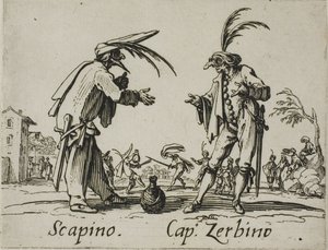 Scapino - Kapteeni Zerbino, levy 12, Balli di Sfessania -lehti. tekijältä Jacques Callot