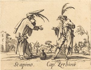 Scapino ja Cap. Zerbino, n. 1622. tekijältä Jacques Callot