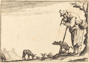 Paimen, joka soittaa huilua, n. 1617. tekijältä Jacques Callot