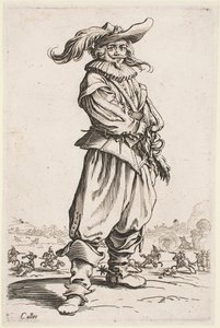 Sotilas höyhenhatussa sarjasta "The Nobility of Lorraine" tekijältä Jacques Callot