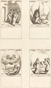St. Frederick; Pyhä Arsenius, erakko; Pyhä Elias, profeetta; Pyhä Joosef Vanhurskas tekijältä Jacques Callot