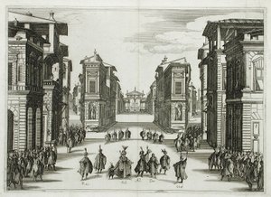 Lavastussuunnitelma teokseen "Il Solimano", 4. näytös tekijältä Jacques Callot