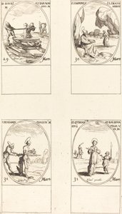 Sts. Joona ja Barachisius; St. Louis John Climacus, apotti; St. Louis Benjamin; Sts. Quirinus & Bal tekijältä Jacques Callot