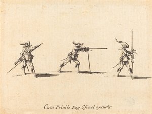 Ottaa ampuma-asennon musketin kanssa, 16341635. tekijältä Jacques Callot