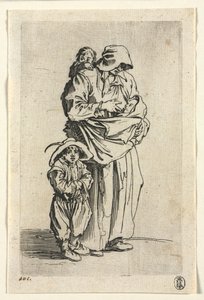 Kerjäläiset: Äiti ja hänen kolme lastaan, c. 1623. tekijältä Jacques Callot