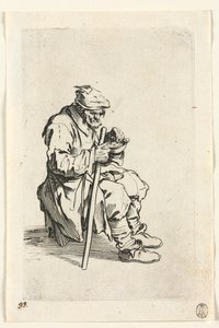 Kerjäläiset: Kerjäläinen istuu alas ja syö tekijältä Jacques Callot