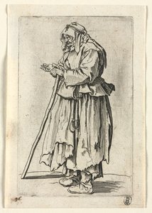 Kerjäläiset: Kerjäläinen nainen tulee saamaan almua, n. 1623. tekijältä Jacques Callot