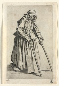 Kerjäläiset: Kerjäläinen kainalosauvoilla, c. 1623. tekijältä Jacques Callot