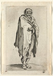 Kerjäläiset: Kerjäläinen ilman hattua tai kenkiä, c. 1623. tekijältä Jacques Callot