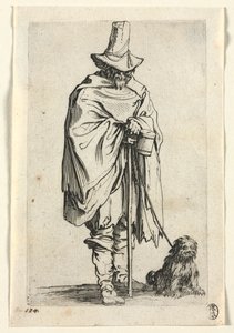 Kerjäläiset: Sokea mies koiransa kanssa, n. 1623. tekijältä Jacques Callot