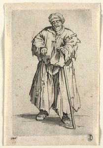 Kerjäläiset: Lihava kerjäläinen, jolla on matalat silmät, c. 1623. tekijältä Jacques Callot