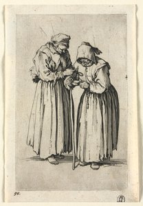 Kerjäläiset: Kaksi kerjäläistä naista, n. 1623. tekijältä Jacques Callot
