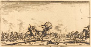 Ratsuväen taistelu pistooleilla, n. 16321634. tekijältä Jacques Callot