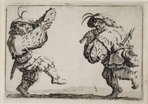 Tanssijat huilun ja tamburiinin kanssa, Capricesista tekijältä Jacques Callot