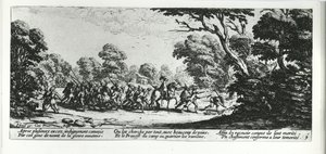 The Discovery of the Brigands, levy 9 teoksesta "The Miseries and Fortunes of War", kaiverrus Israel Henriet (n. 1590-1661) 1633