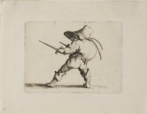 Kaksintaistelija miekalla ja tikarilla, Varie Figure Gobbi tekijältä Jacques Callot