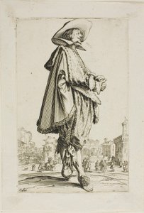 Herrasmies, jolla on kädet puristettuna, levy yksitoista teoksesta La Noblesse. tekijältä Jacques Callot