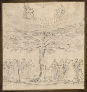 Fransiskaanien palvoma Pyhä kolminaisuus elämänpuussa tekijältä Jacques Callot