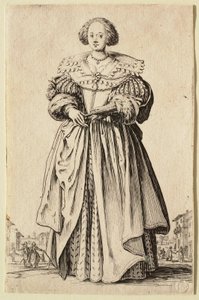 Viuhkaa pitelevä nainen tekijältä Jacques Callot