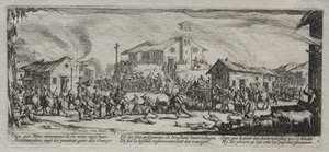 Sodan suuret kurjuudet: kylän ryöstäminen ja polttaminen, 1633. tekijältä Jacques Callot