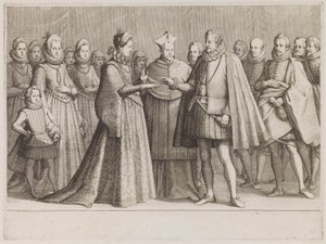 Ferdinand I:n ja Lothringenin Christinen häät sarjasta "Ferdinand de Medicin elämä" tekijältä Jacques Callot