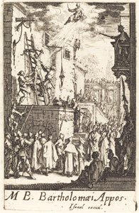 Pyhän Bartolomeuksen marttyyrikuolema, n. 16341635. tekijältä Jacques Callot