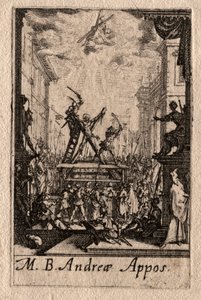 Apostolien marttyyrikuolema: Pyhä Andreas. tekijältä Jacques Callot