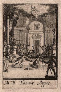 Apostolien marttyyrikuolema: Pyhä Tuomas. tekijältä Jacques Callot